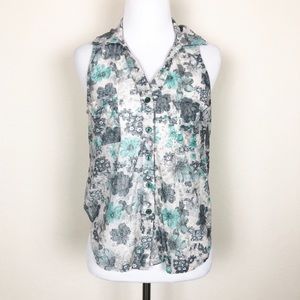 ‼️CLEARANCE‼️ Papaya Floral Button Up Sheer Sleeveless Top